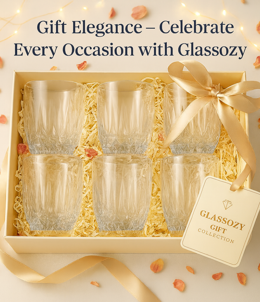 Glassozy 200ml Premium Cut Crystal Glass Set – 6-Pcs Collection | Elegant Juice, Water & Whiskey Tumblers | Durable, Clear Glass Drinkware