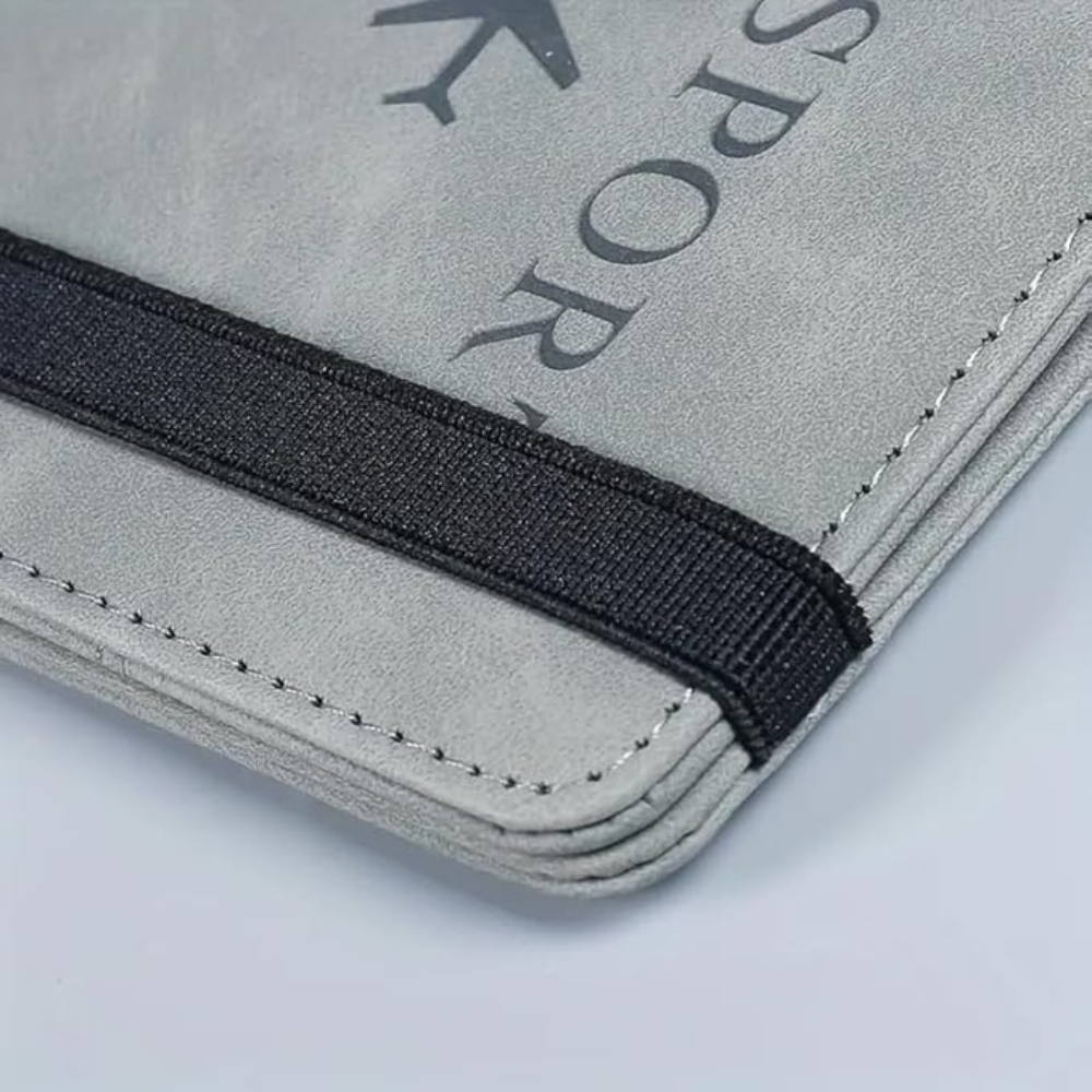 Premium Passport Holder Travel Wallet for Men & Women | Waterproof PU Leather Passport Cover with Card Slots, SIM Storage & Elastic Strap | RFID Safe Travel Organizer (Grey)