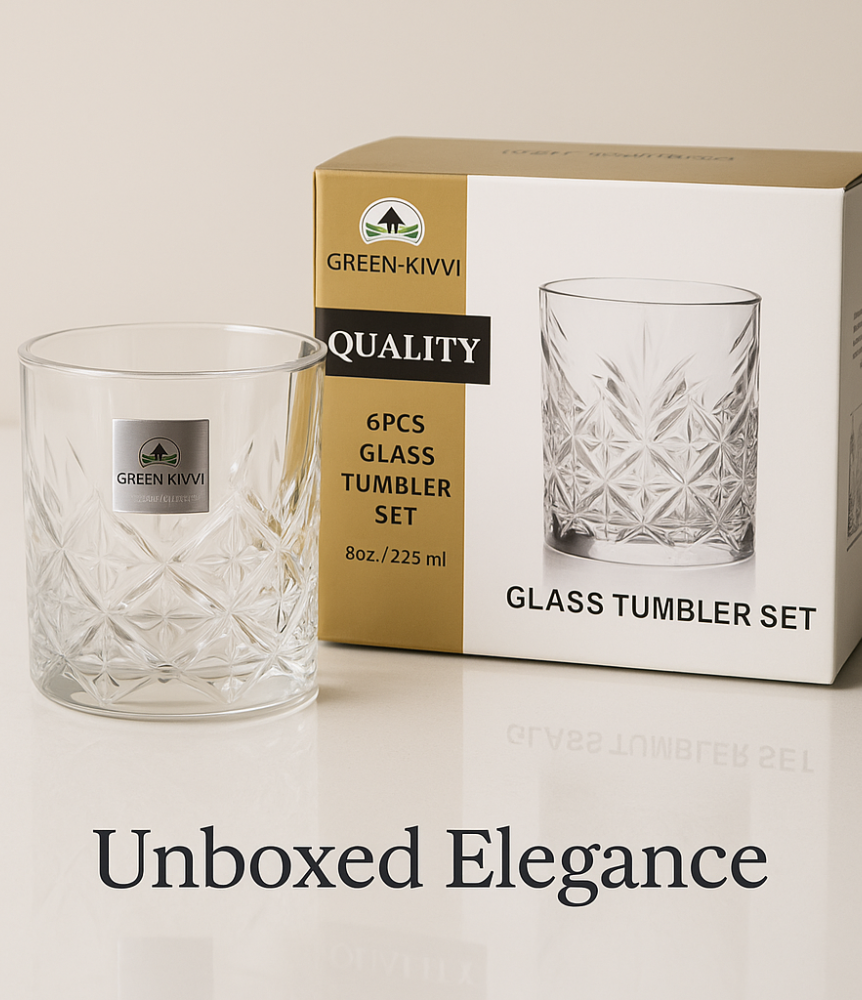 Green-Kivvi Premium Cut Crystal Glass Tumbler Set – 6 Pcs-230 ml