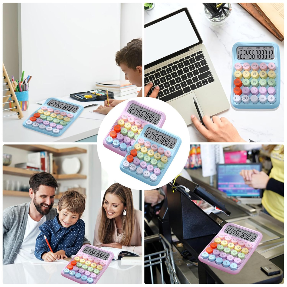 Cute Pastel Calculator with Large Display – 12-Digit Electronic Desktop Calculator with Soft Round Buttons for School, Office & Home