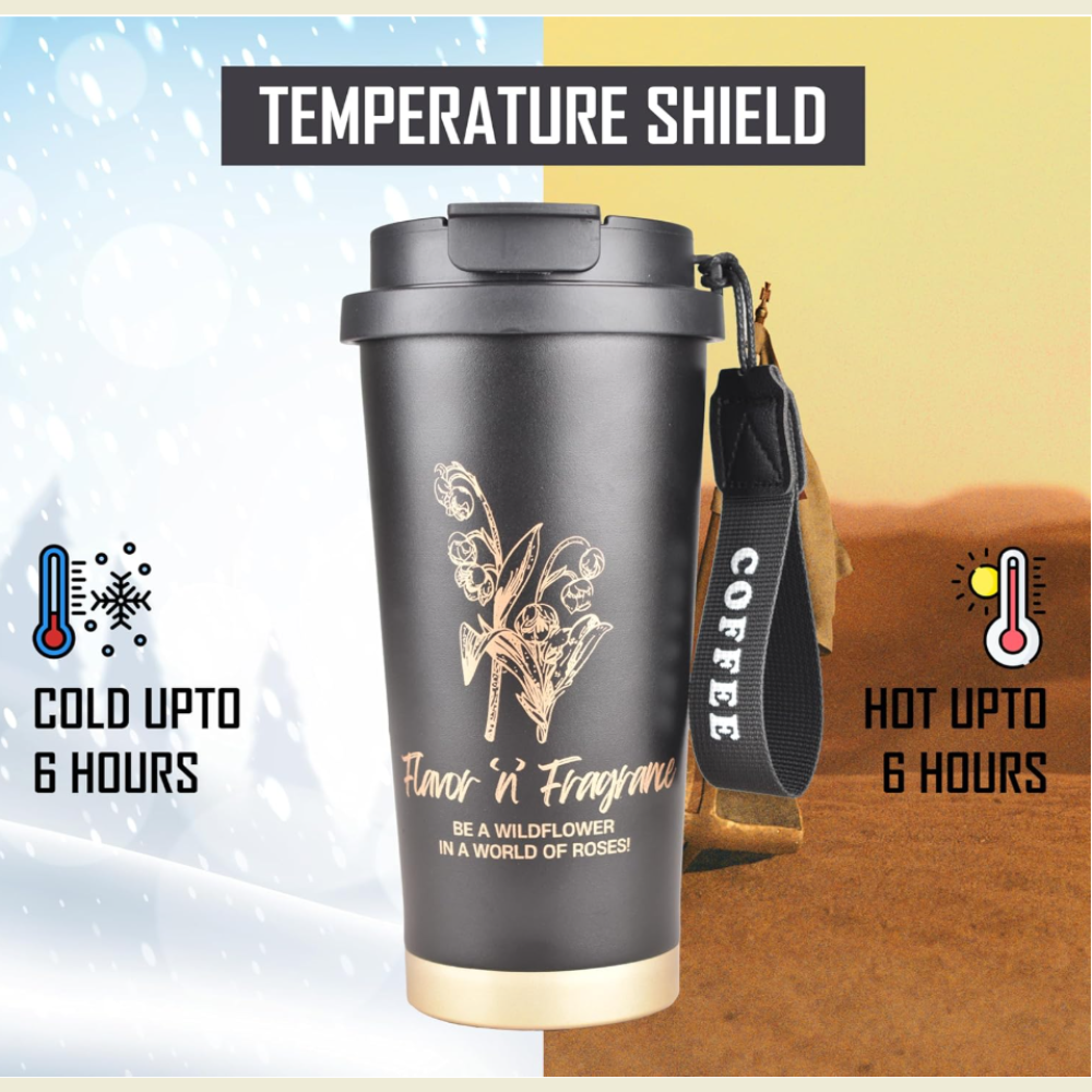 Reusable Insulated Coffee Tumbler with Strap Handle – Floral Design Travel Mug (Multiple Colors)