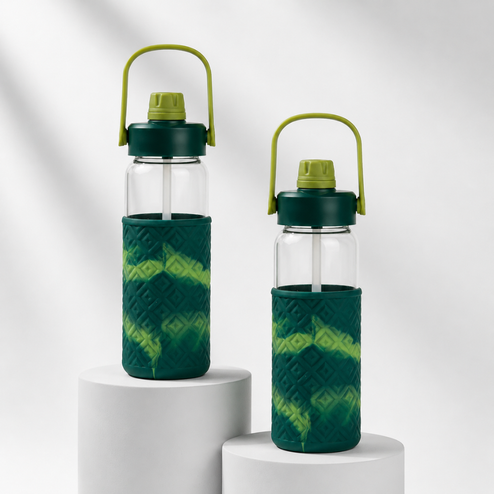 Premium Glass Water Bottle with Silicone Sleeve & Carry Handle | Leakproof Reusable Bottle