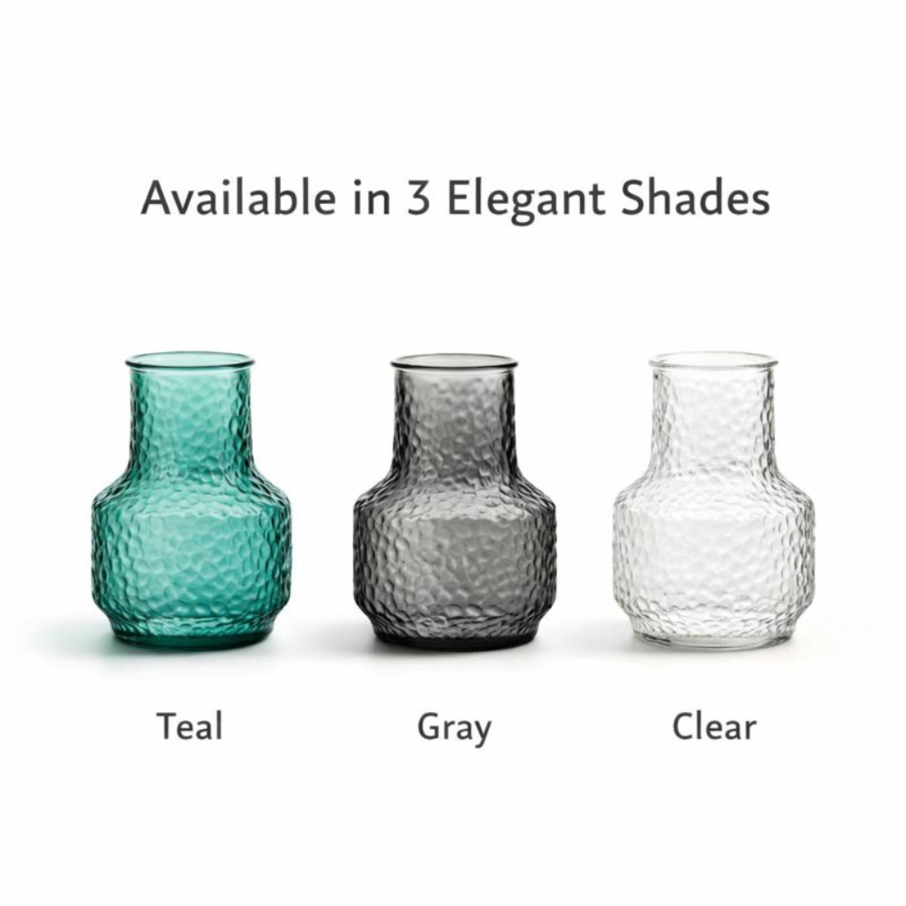8 Inch Textured Glass Flower Vase for Home Decor | Premium Decorative Vase for Living Room, Dining Table & Gifting | Clear & Green Finish