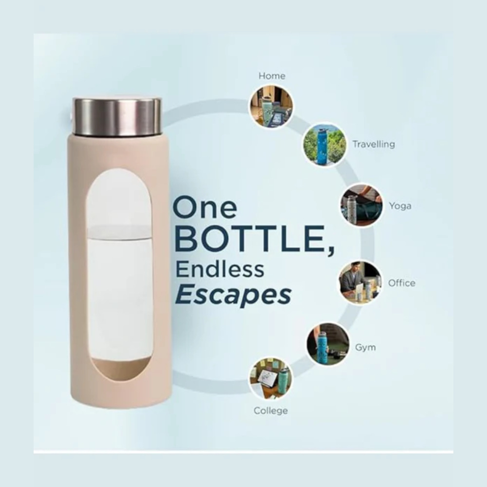 Glassozy Glass Water Bottle With Silicon Sleeve