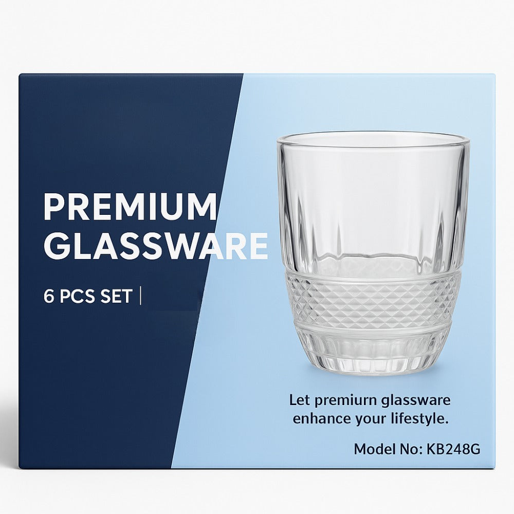 Premium Textured Drinking Glass | 200ml Heavy Base Juice Glass | Diamond Cut Water Glass for Home & Kitchen | Crystal Clear Glass Tumbler