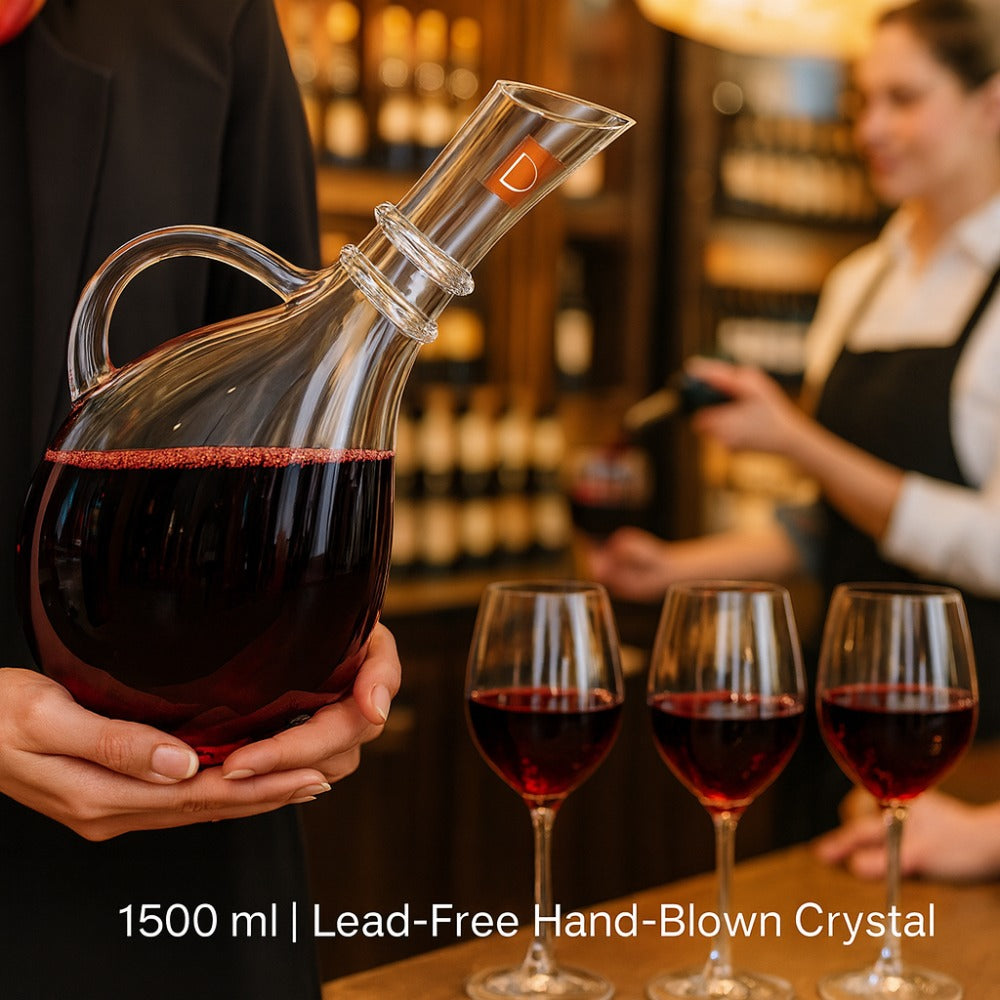 1500 ml Lead-Free Hand-Blown Crystal Wine Decanter with Elegant Curved Handle – Premium Bar & Party Glassware