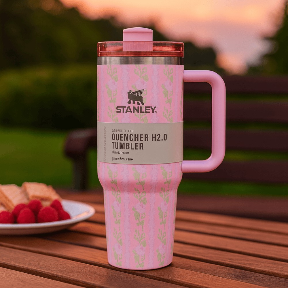 Stanley Quencher H2.0 FlowState™ Tumbler 40oz Pink Floral Edition – Vacuum Insulated Stainless Steel Travel Cup with Handle & Straw