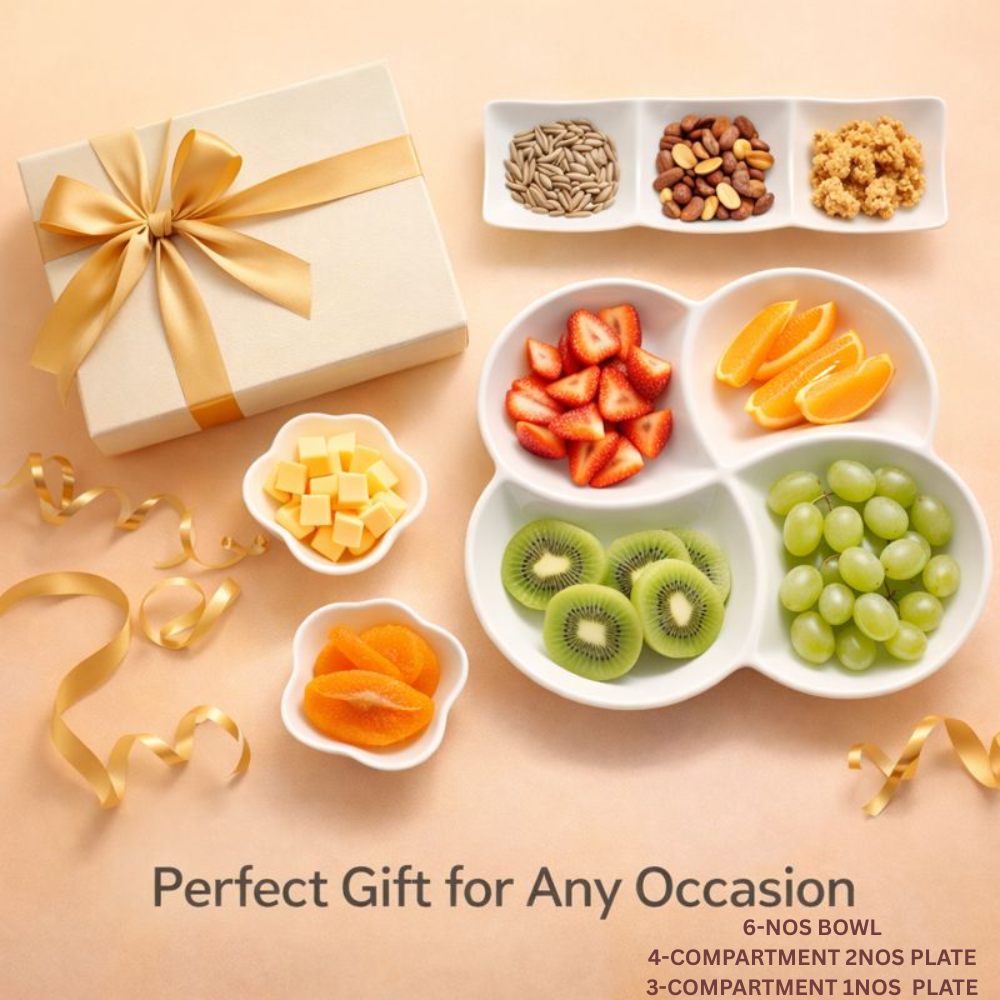 Premium Ceramic Divided Serving Platter and Bowl Set – Multi-Compartment Snack Plates with Gift Box – Elegant Appetizer Tray for Fruits, Nuts, and Hors d'oeuvres