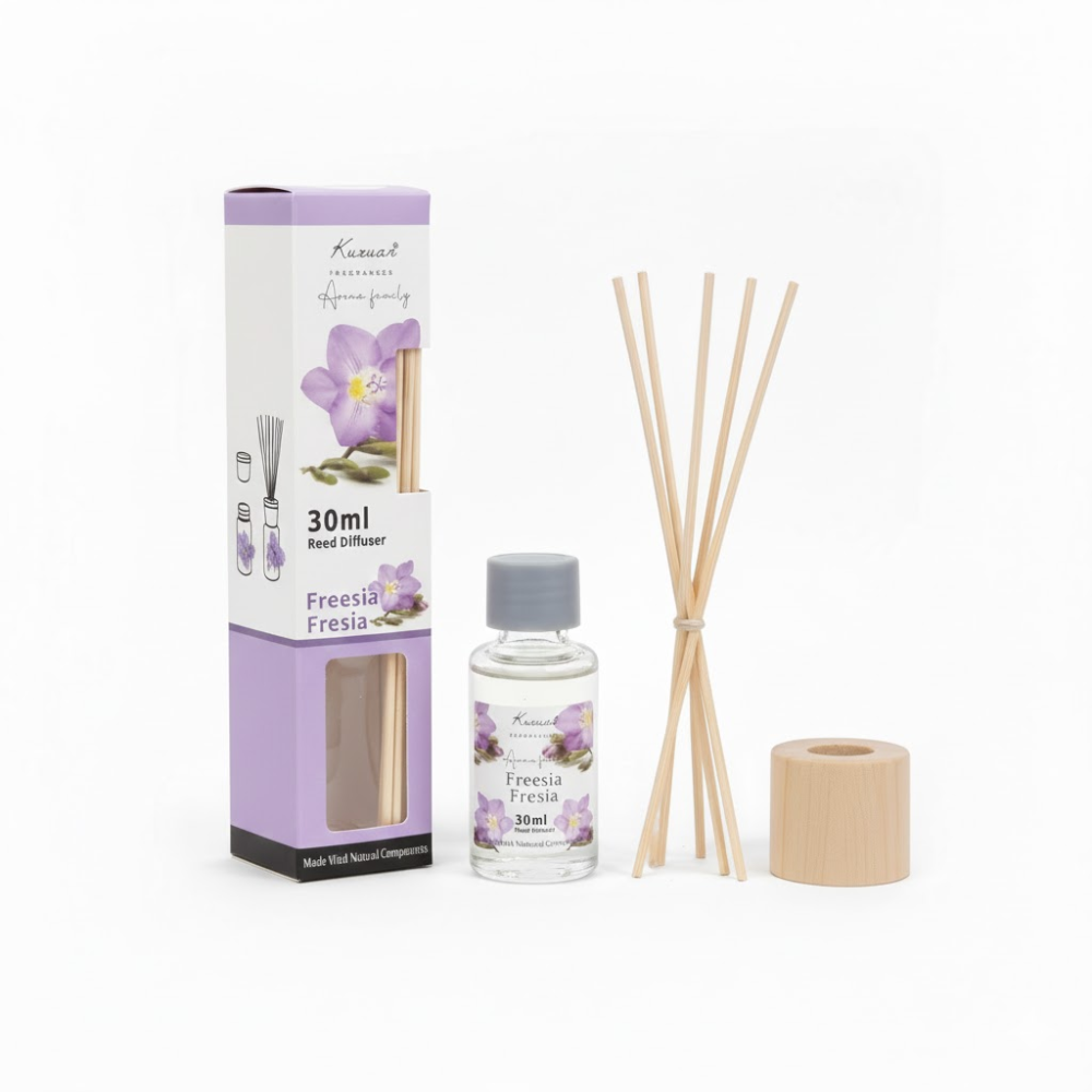 Aroma Fragrance Reed Diffuser for Home – 30ml Long Lasting Room Freshener with Natural Essential Oils & Sticks – Ideal for Bedroom, Bathroom, Office & Gifting (Freesia/ Rose/ Lemon/ Fig/ etc.)