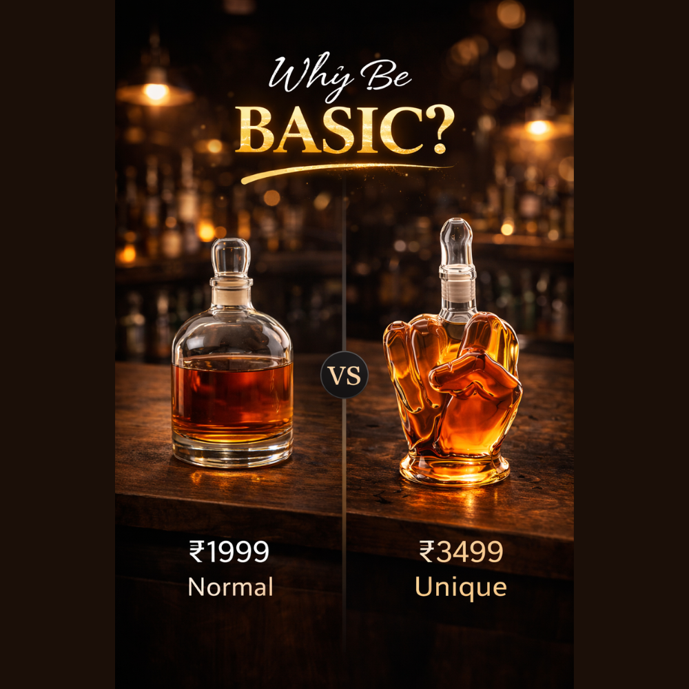 Gesture Hand Whisky Decanter Set 1 Litre with 2 x 320ml Glasses – 3 Pcs Premium Whiskey Decanter Gift Set with Wooden Tray for Home Bar & Gifting