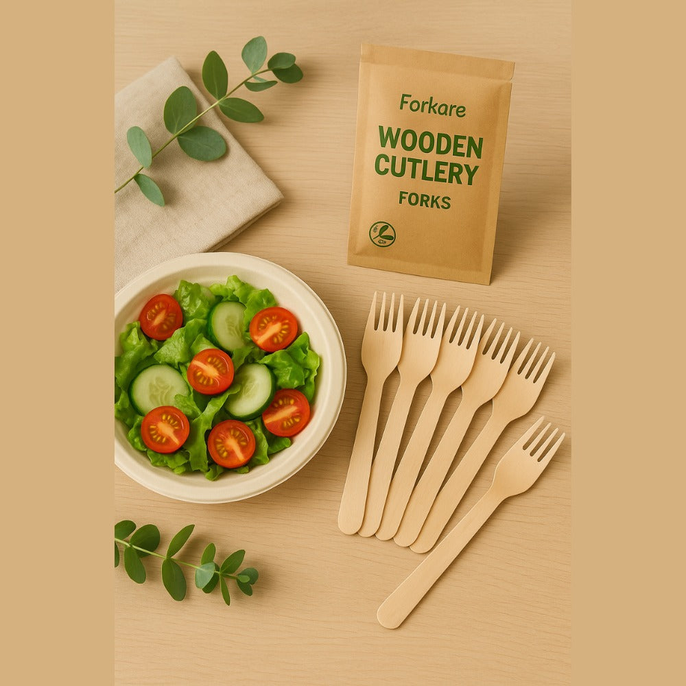 Eco-Friendly Wooden Forks (100 pcs) – 100% Natural Birchwood | Biodegradable, Compostable, Plastic-Free Cutlery for Party, Picnic & Food Service