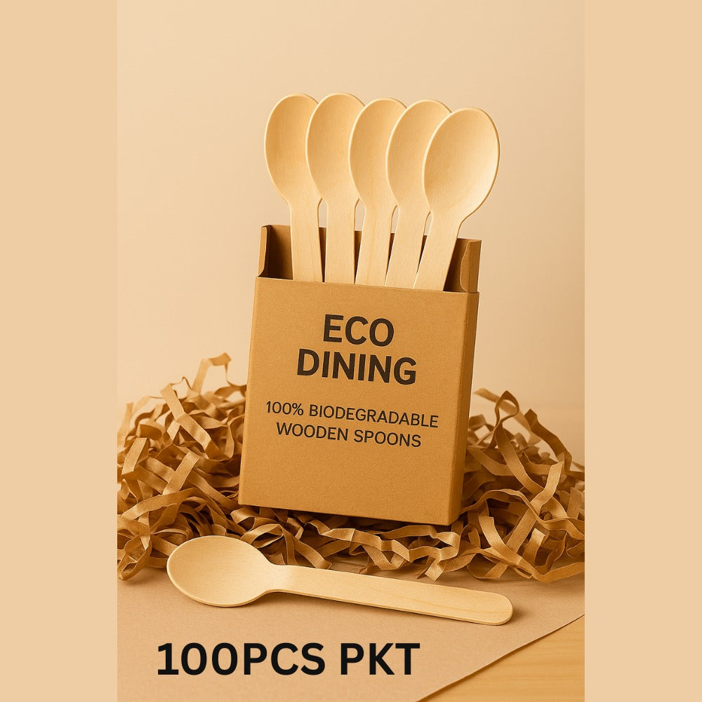 Eco-Friendly Wooden Spoons (100 pcs) – 100% Natural Birchwood | Biodegradable, Compostable, Plastic-Free Cutlery for Parties, Takeaway & Catering