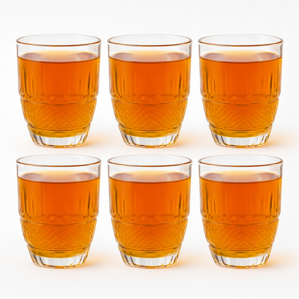 Premium Textured Drinking Glass | 200ml Heavy Base Juice Glass | Diamond Cut Water Glass for Home & Kitchen | Crystal Clear Glass Tumbler