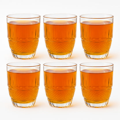 Premium Textured Drinking Glass | 200ml Heavy Base Juice Glass | Diamond Cut Water Glass for Home & Kitchen | Crystal Clear Glass Tumbler