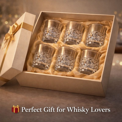 Crystal Cut Shot Glass Set of 6 (60ml) – Premium Designer Whisky, Vodka & Tequila Glasses for Home Bar, Parties & Gifting