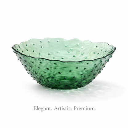 Emerald Luxe Textured Glass Serving Bowl – Premium Decorative Fruit & Salad Bowl