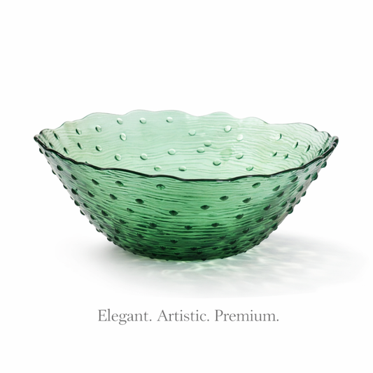 Emerald Luxe Textured Glass Serving Bowl – Premium Decorative Fruit & Salad Bowl