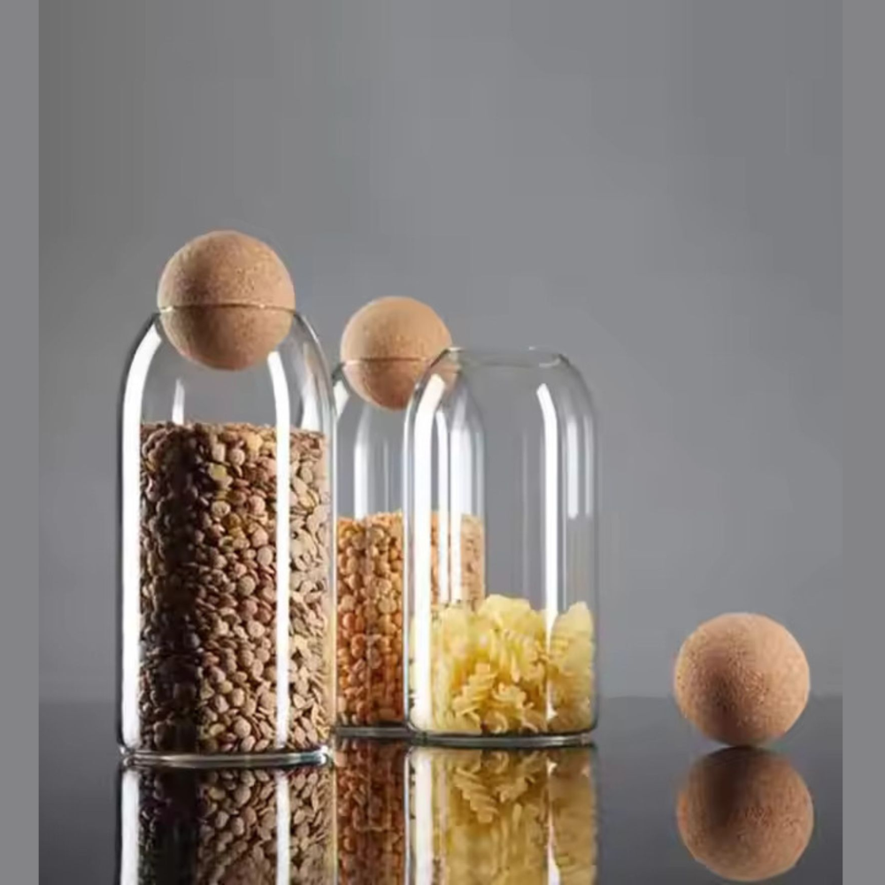 Echou 3-Piece Ribbed Borosilicate Glass Bottle Set with Airtight Cork Lids – 600ml, 800ml, and 1200ml