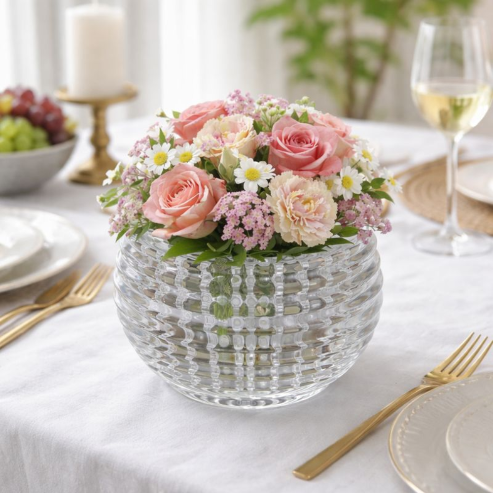 Delisoga 4.8" Textured Crystal Glass Bowl - Elegant Hobnail Decorative Vase & Candy Dish for Home Décor, Weddings, and Centerpieces