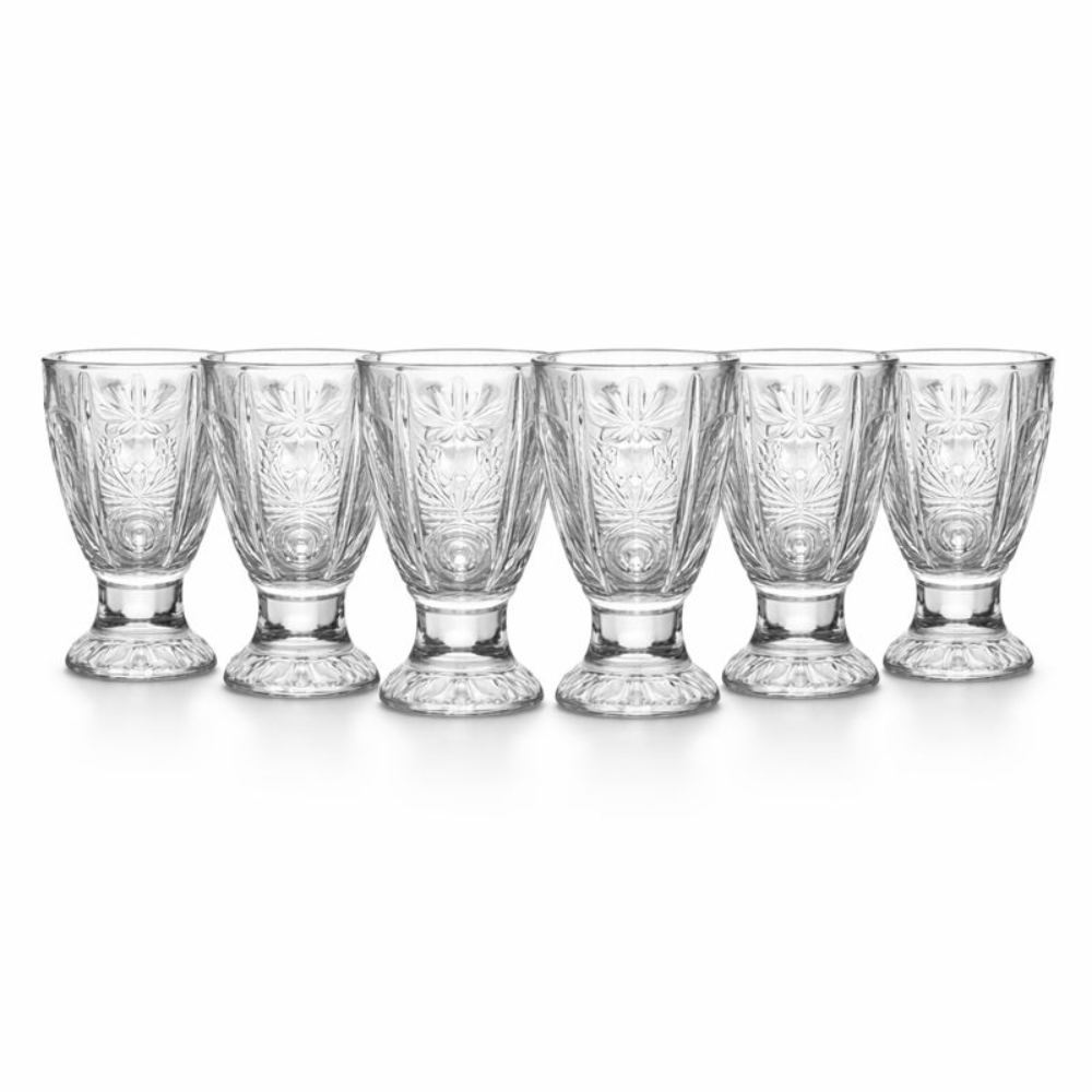 Premium Pedestal Juice Glass Set of 6 | Elegant Cut Glass Drinking Glasses for Water, Juice & Sharbat | Heavy Base Transparent Glassware for Home & Dining