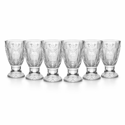 Premium Pedestal Juice Glass Set of 6 | Elegant Cut Glass Drinking Glasses for Water, Juice & Sharbat | Heavy Base Transparent Glassware for Home & Dining