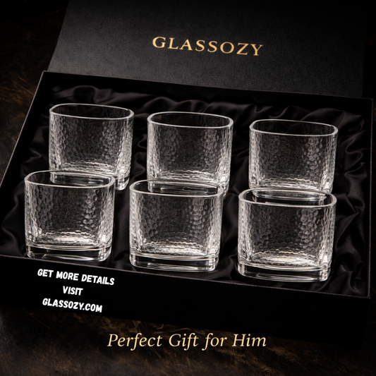 GLASSOZY Square Whiskey Glass – Premium Hammered Texture Old Fashioned Tumbler | Heavy Base Crystal Clear Scotch Glass for Home Bar & Gifting