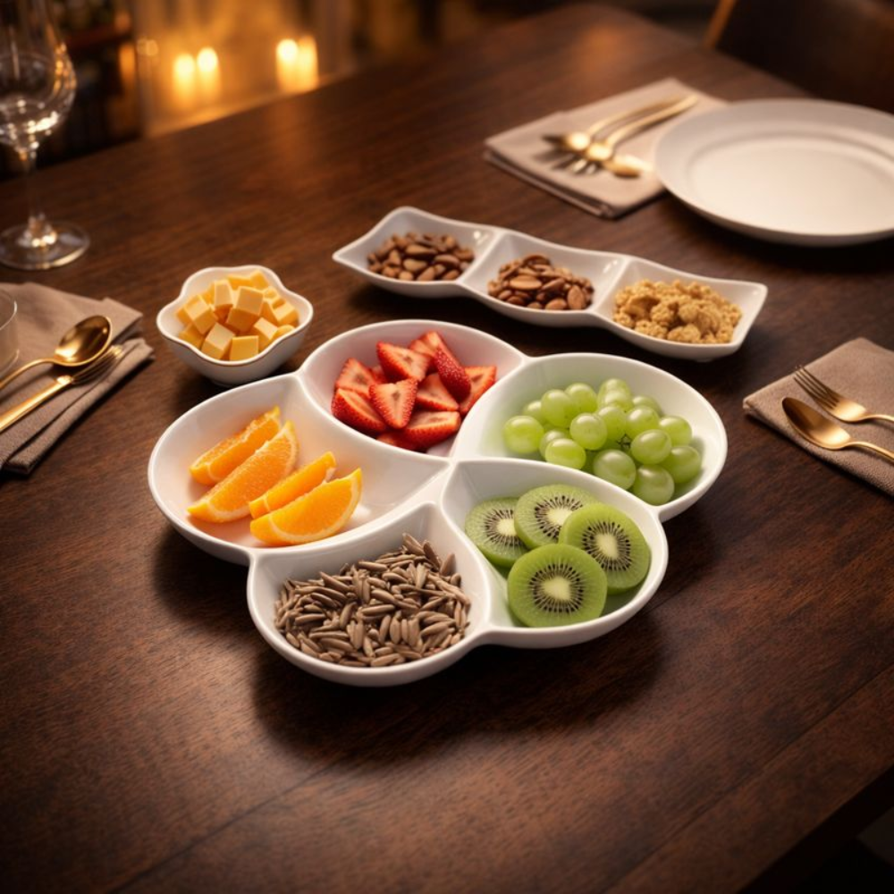 Premium Ceramic Divided Serving Platter and Bowl Set – Multi-Compartment Snack Plates with Gift Box – Elegant Appetizer Tray for Fruits, Nuts, and Hors d'oeuvres