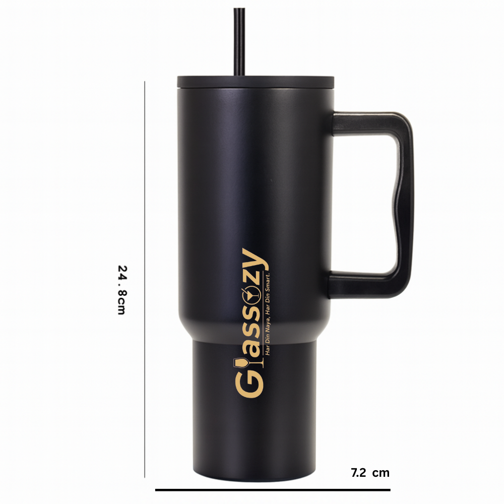 Insulated Tumbler with Straw & Handle | Leak-Proof Stainless Steel Mug | Cold & Hot Drink Flask – 1200ml