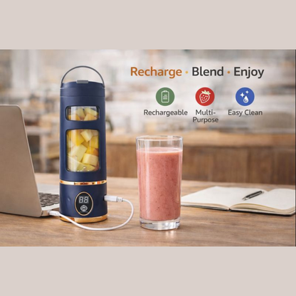 Portable Rechargeable Blender with 6 Stainless Steel Blades | USB Personal Juicer Mixer for Smoothies, Shakes & Fruits | Mini Electric Blender for Gym, Office & Travel