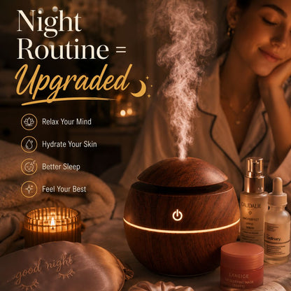 Luxury Wood Grain Aroma Diffuser – Ultrasonic Essential Oil Humidifier for Bedroom, Office & Spa