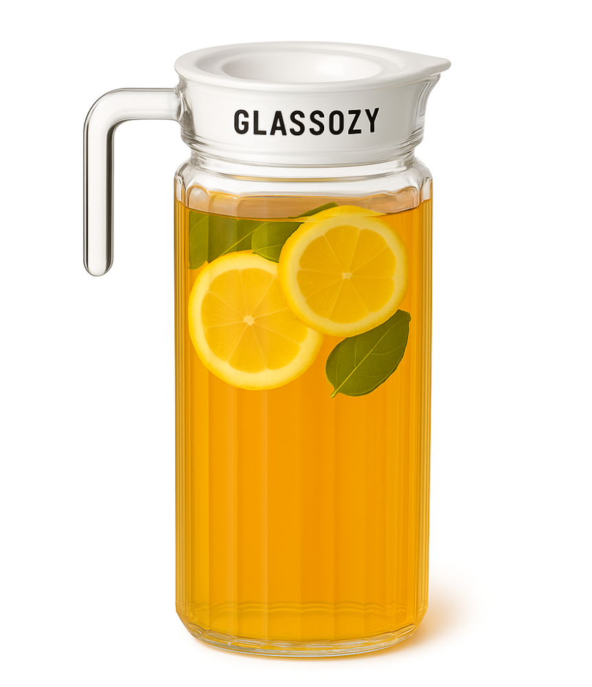 Glassozy 1.1L Premium Glass Water Jug with Handle — Elegant Ribbed Design Pitcher for Juice, Milk & Detox Drinks | Heat-Resistant Borosilicate Glass | Dishwasher Safe