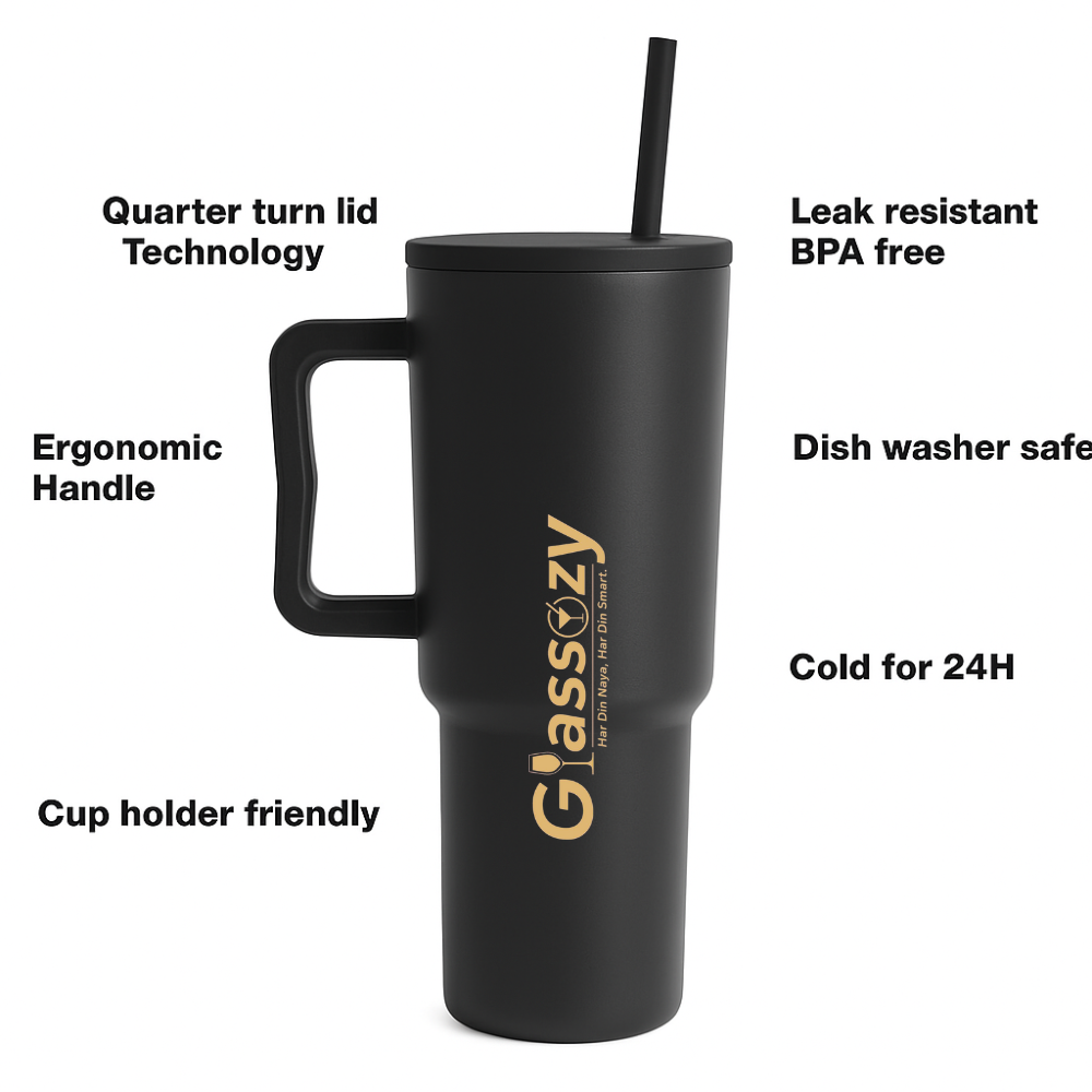 Insulated Tumbler with Straw & Handle | Leak-Proof Stainless Steel Mug | Cold & Hot Drink Flask – 1200ml