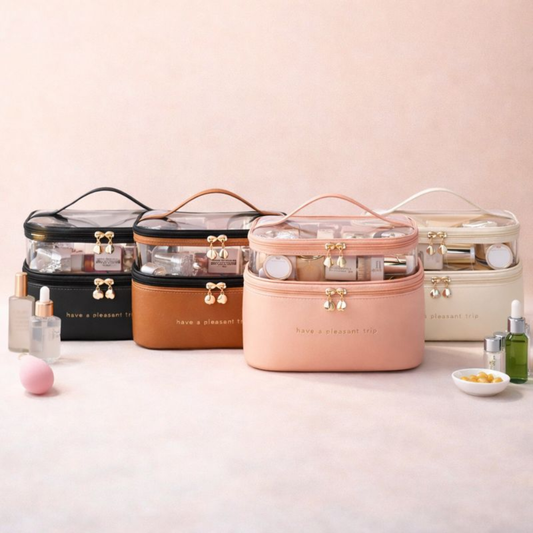 Dual-Layer Clear Travel Makeup Bag – Large Capacity Waterproof Toiletry Organizer with Handle – Portable Cosmetic Case for Skincare And Toiletry Bag
