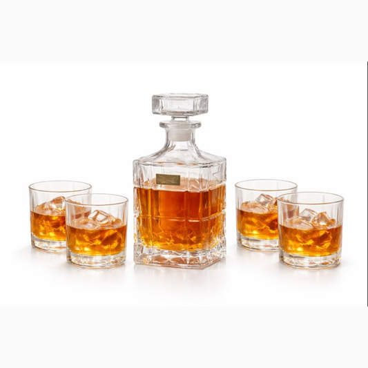7-Piece Luxury Glass Whiskey Decanter Set – 1 Crystal-Style Liquor Bottle with 6 Matching Rocks Glasses – Elegant Barware Gift Set for Scotch, Bourbon, and Brandy