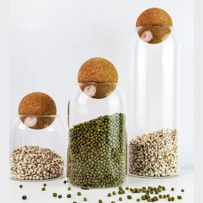 Echou 3-Piece Ribbed Borosilicate Glass Bottle Set with Airtight Cork Lids – 600ml, 800ml, and 1200ml