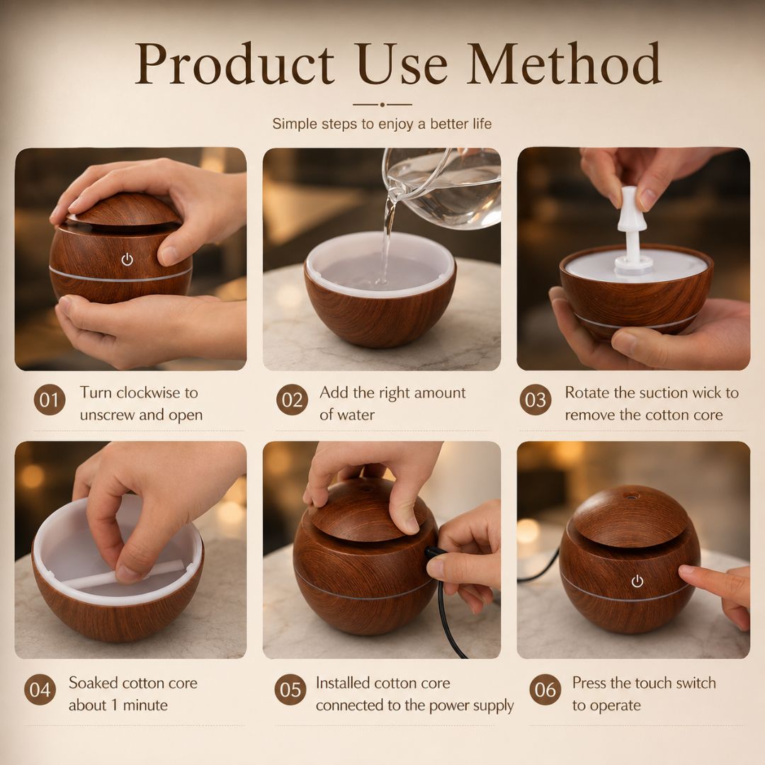Luxury Wood Grain Aroma Diffuser – Ultrasonic Essential Oil Humidifier for Bedroom, Office & Spa