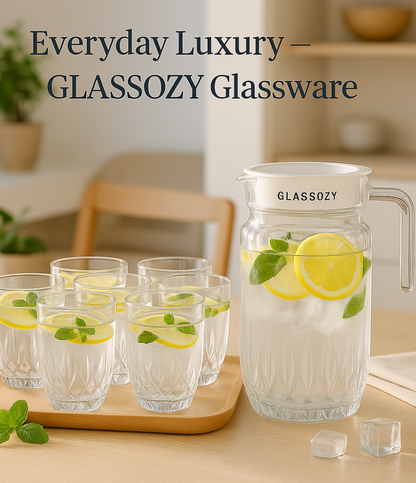 Glassozy 200ml Premium Cut Crystal Glass Set – 6-Pcs Collection | Elegant Juice, Water & Whiskey Tumblers | Durable, Clear Glass Drinkware