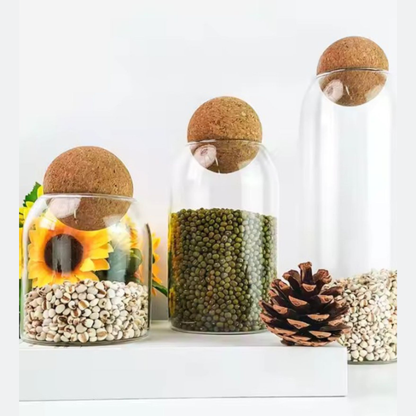 Echou 3-Piece Ribbed Borosilicate Glass Bottle Set with Airtight Cork Lids – 600ml, 800ml, and 1200ml