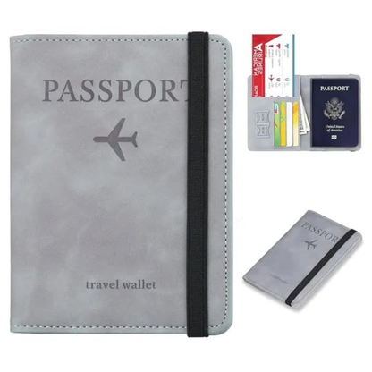 Premium Passport Holder Travel Wallet for Men & Women | Waterproof PU Leather Passport Cover with Card Slots, SIM Storage & Elastic Strap | RFID Safe Travel Organizer (Grey)