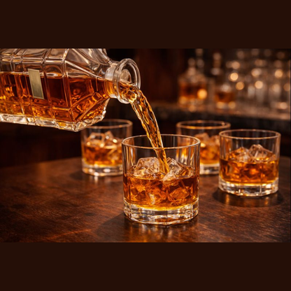 7-Piece Luxury Glass Whiskey Decanter Set – 1 Crystal-Style Liquor Bottle with 6 Matching Rocks Glasses – Elegant Barware Gift Set for Scotch, Bourbon, and Brandy