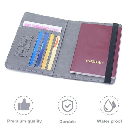 Premium Passport Holder Travel Wallet for Men & Women | Waterproof PU Leather Passport Cover with Card Slots, SIM Storage & Elastic Strap | RFID Safe Travel Organizer (Grey)