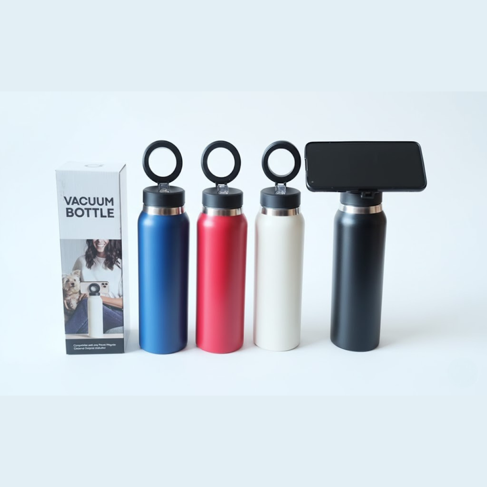 Stainless Steel Vacuum Insulated Water Bottle with Mage safe & Phone Mount – Leakproof Travel Flask (Multi-Color)
