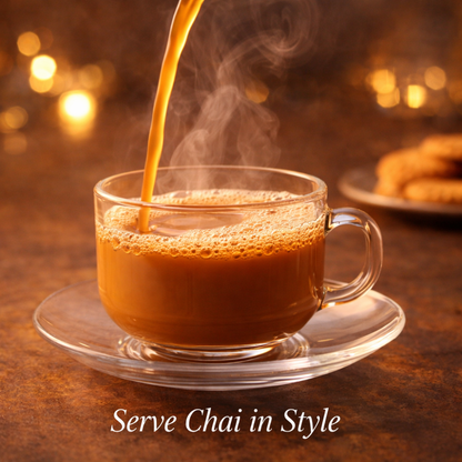 Premium 160 ML Glass Teacup & Saucer Set (12 Pieces) – Transparent Clear Glass Chai Cups with 5 Inch Saucer | Elegant Café Style Tea Set for Home, Office & Gifting