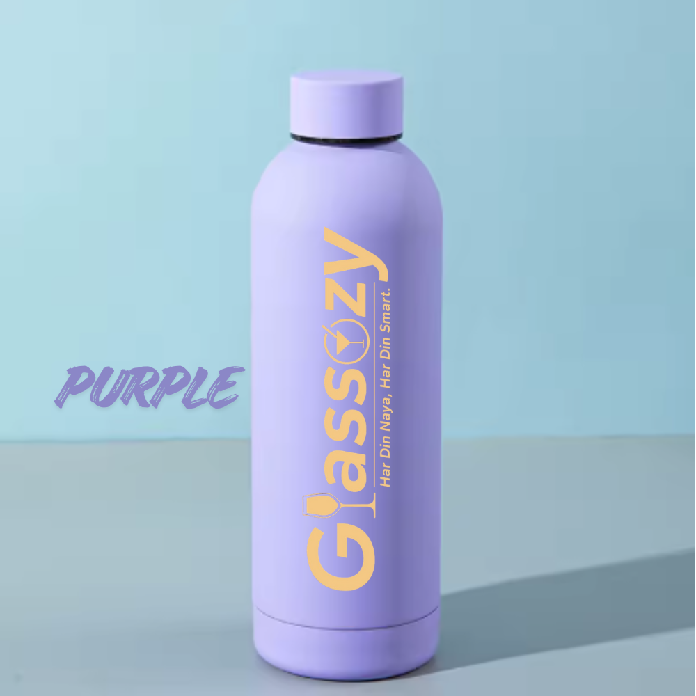 Glassozy™ Premium 500ML Vacuum Insulated Stainless Steel Bottle | Hot & Cold Thermos | Matte Finish Leak-Proof Water Bottle for Office, Gym & Travel