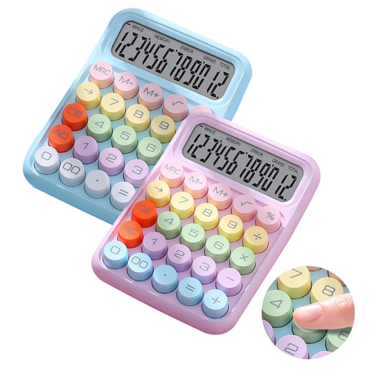 Cute Pastel Calculator with Large Display – 12-Digit Electronic Desktop Calculator with Soft Round Buttons for School, Office & Home