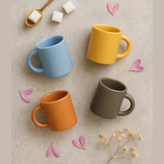 Glassozy Mini Speckled Yellow Ceramic Mug – Handcrafted Espresso Cup for Café & Home- 6 Pcs Set