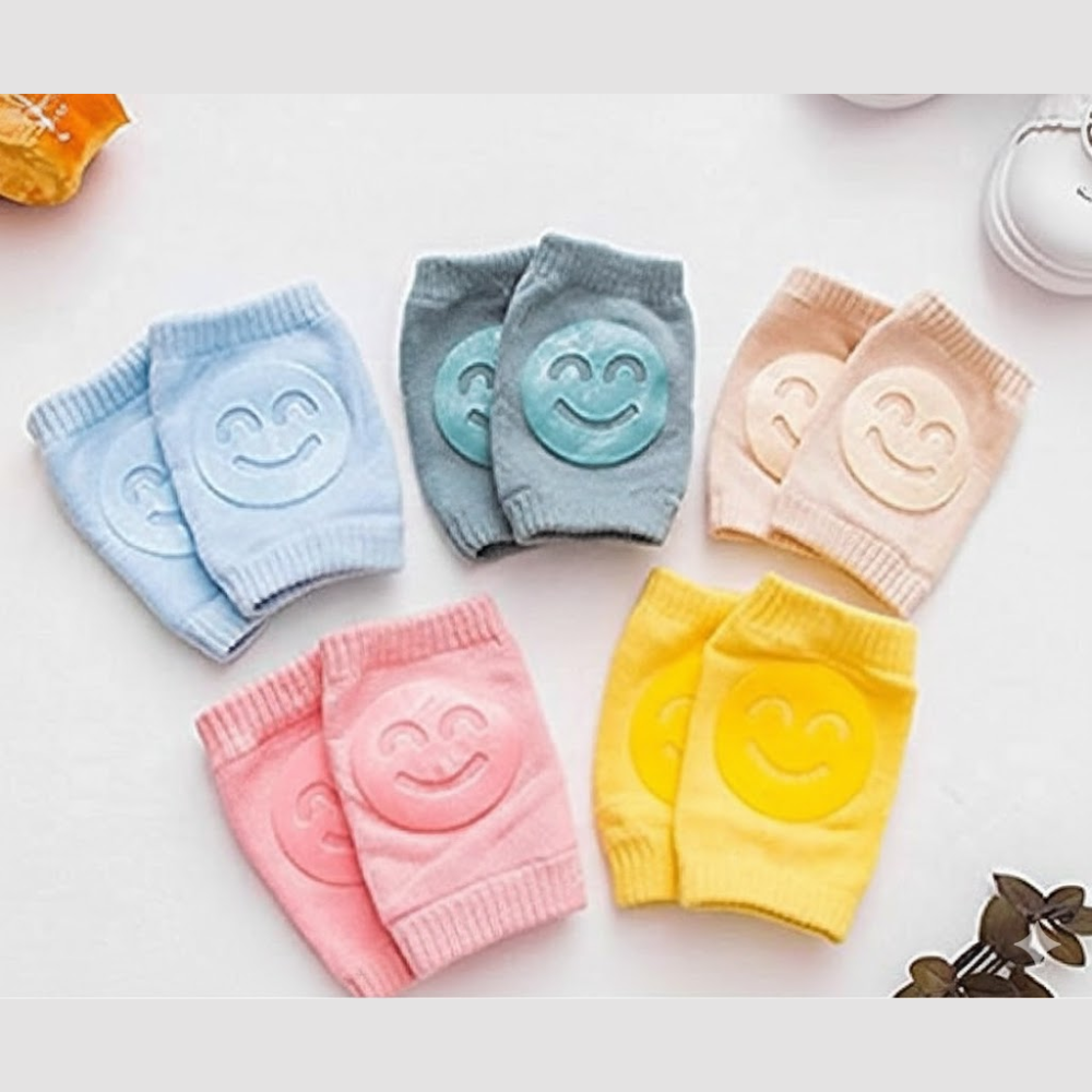 Baby Crawling Knee Pads for Infants & Toddlers | Soft Anti-Slip Knee Protector for Baby Boys & Girls | Breathable Cushion Pads for Crawling Safety on Hard Floors | 2 Pairs – Cute Smiley Design