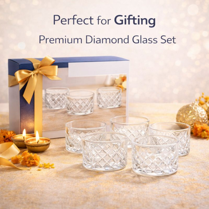 6 PCS Diamond Glass Bowl Set – 250 ML Premium Clear Glass Dessert Bowls | Diamond-Cut Design | Snack, Ice Cream, Fruit & Serving Bowls | Stackable & Easy to Clean