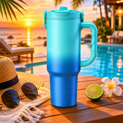 Aesthetic Travel Tumbler with Handle & Leakproof Lid