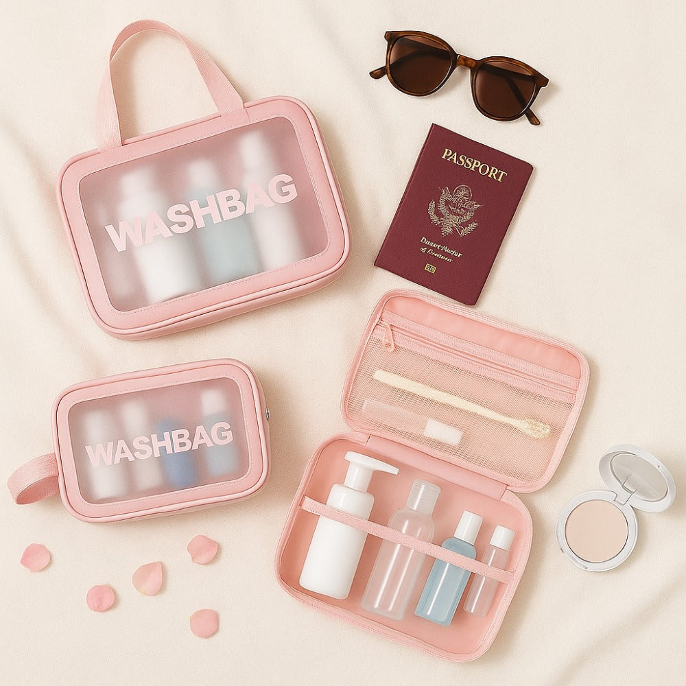 3-in-1 Transparent Travel Washbag Set | Light Blue Toiletry & Makeup Organizer for Women & Men